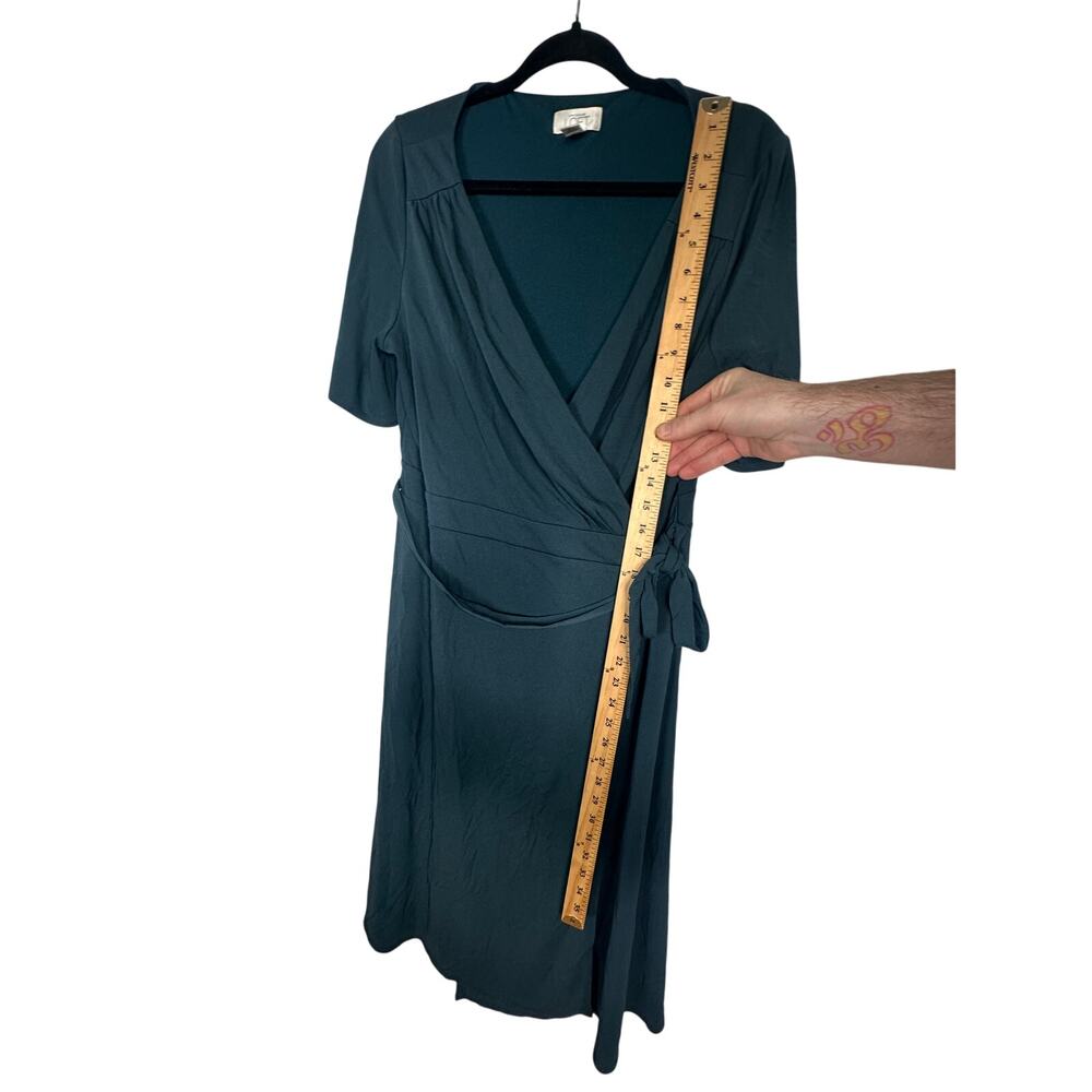 Ann Taylor Loft 14 Classic Wrap Midi Dress $149 Short Sleeve Rayon Teal Blue EUC - Picture 7 of 7